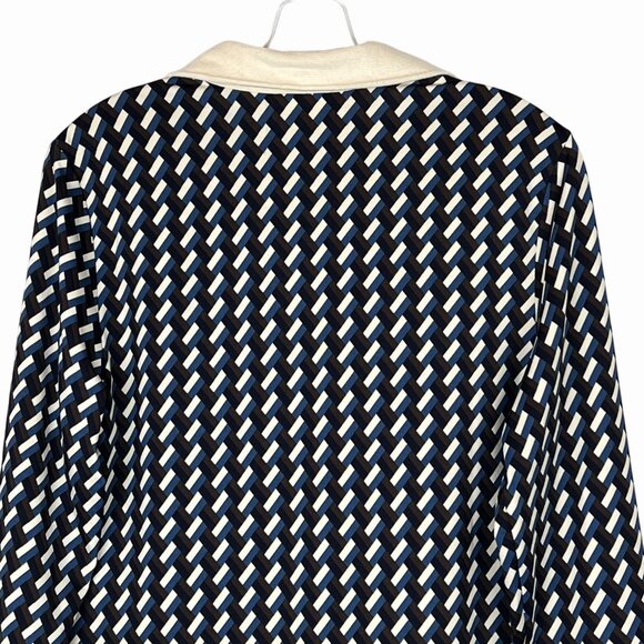 New Melloday Long Sleeve Button-Down Geometric Knit Shirt Dual-Color Collar - Picture 7 of 13